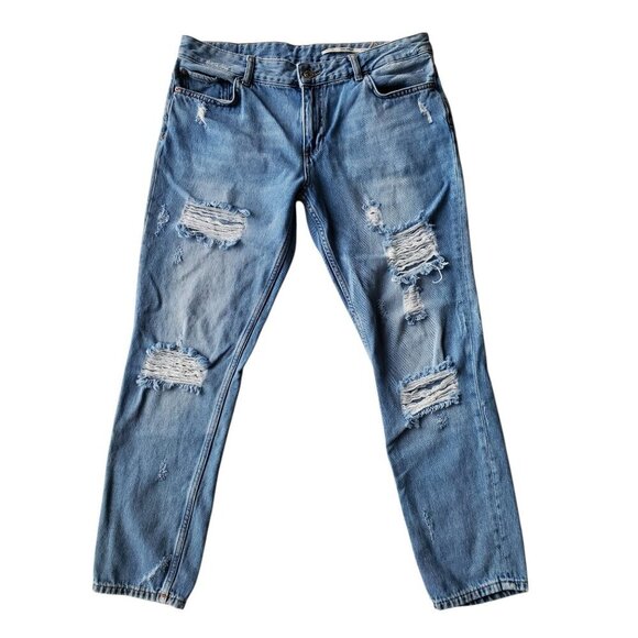 Zara Woman Medium Rise Relaxed Fit Distressed Soft Jeans 100% Cotton Size 8 - Picture 2 of 16